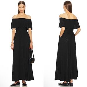 NEW NWT Helsa Petite Eyelet Garden Off The Shoulder Midi Dress In Black